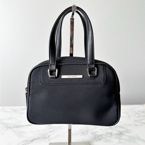 Nine West Handbags - 56. Nine West Mini Small Black Nylon Satchel Silver Hardware EUC